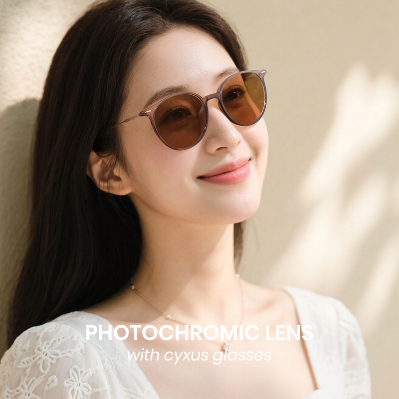 Cyxus Mắt Kính Đổi Màu Chống Ánh Sáng Xanh Kiểu Hàn Đơn Giản Khung Tròn Unisex UV400 Bảo Vệ Mắt 8273