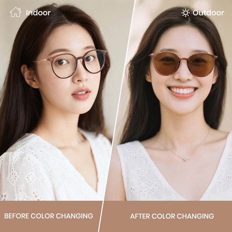 Cyxus Mắt Kính Đổi Màu Chống Ánh Sáng Xanh Kiểu Hàn Đơn Giản Khung Tròn Unisex UV400 Bảo Vệ Mắt 8273