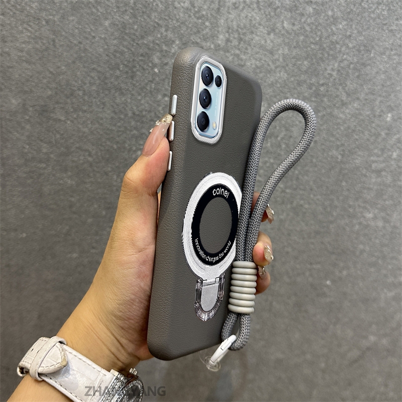 Ốp Lưng Cho OPPO Reno 5 Reno 5K RENO 4 4G Vỏ Điện Thoại Họa Tiết Da Màu Cao Cấp Giá Đỡ Điện Thoại Kim Loại Thẩm Mỹ Miễn Phí Và Tinh Tế Dây