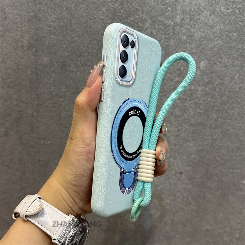 Ốp Lưng Cho OPPO Reno 5 Reno 5K RENO 4 4G Vỏ Điện Thoại Họa Tiết Da Màu Cao Cấp Giá Đỡ Điện Thoại Kim Loại Thẩm Mỹ Miễn Phí Và Tinh Tế Dây