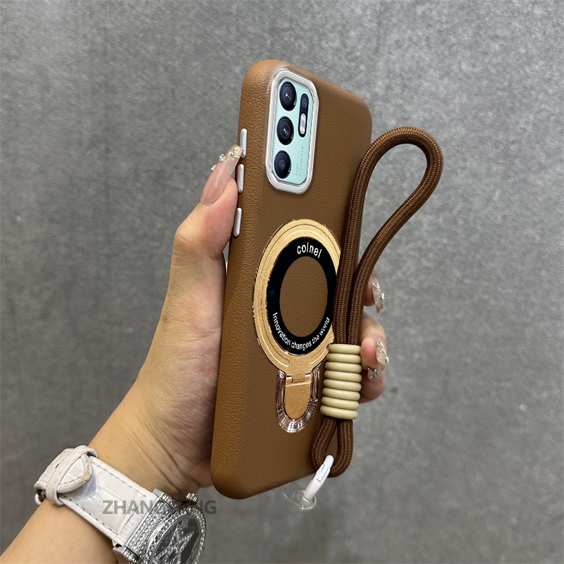 Ốp Lưng Cho OPPO RENO 6Z 5G Reno 6 5G RENO 5Z 5G RENO 6 4G Vỏ Điện Thoại Họa Tiết Da Màu Cao Cấp Giá Đỡ Điện Thoại Kim Loại Thẩm Mỹ Miễn Phí Và Tinh Tế Dây