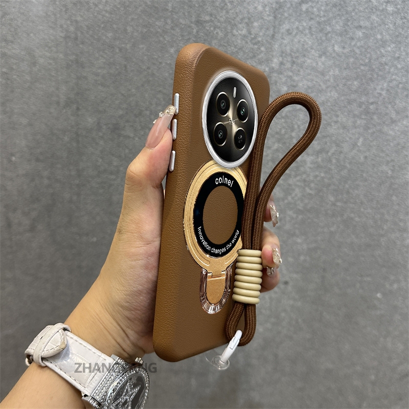 Ốp Lưng Cho realme 12 5G 12x 5G 12 Pro 12 Pro Plus Vỏ Điện Thoại Họa Tiết Da Màu Cao Cấp Giá Đỡ Điện Thoại Kim Loại Thẩm Mỹ Miễn Phí Và Tinh Tế Dây