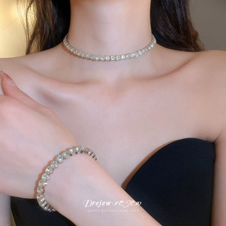 Bộ trang sức kim cương giả CZ 3 mảnh dành cho nữ - Bông tai vòng cổ vòng cổ DREJEW lấp lánh, Trang sức thời trang hợp thời trang cho tiệc cưới hàng ngày