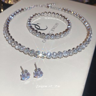 Bộ trang sức kim cương giả CZ 3 mảnh dành cho nữ - Bông tai vòng cổ vòng cổ DREJEW lấp lánh, Trang sức thời trang hợp thời trang cho tiệc cưới hàng ngày