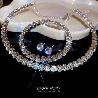 Bộ trang sức kim cương giả CZ 3 mảnh dành cho nữ - Bông tai vòng cổ vòng cổ DREJEW lấp lánh, Trang sức thời trang hợp thời trang cho tiệc cưới hàng ngày