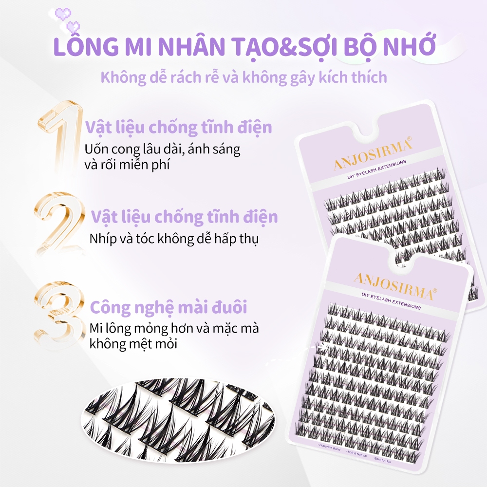 [Vận chuyển miễn phí]  Anjosirma Lông Mi Giả 3D Cong Tự Nhiên 8-14mm C+ Chất lượng cao tái sử dụng