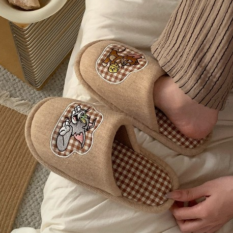 XIXITIAO Dép Cotton Mùa Đông Thoải Mái Nam Nữ Ấm Áp Cặp Đôi Hoạt Hình Dễ Thương
