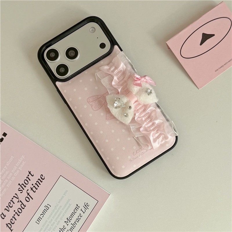 IPhone 17 Pro Max 16 pro max Dot-pattern dây đeo cổ tay họa tiết Vỏ điện thoại chất liệu PU
