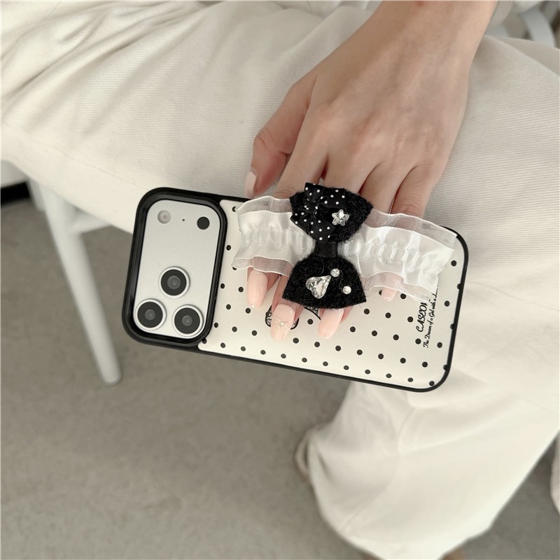 IPhone 17 Pro Max 16 pro max Dot-pattern dây đeo cổ tay họa tiết Vỏ điện thoại chất liệu PU