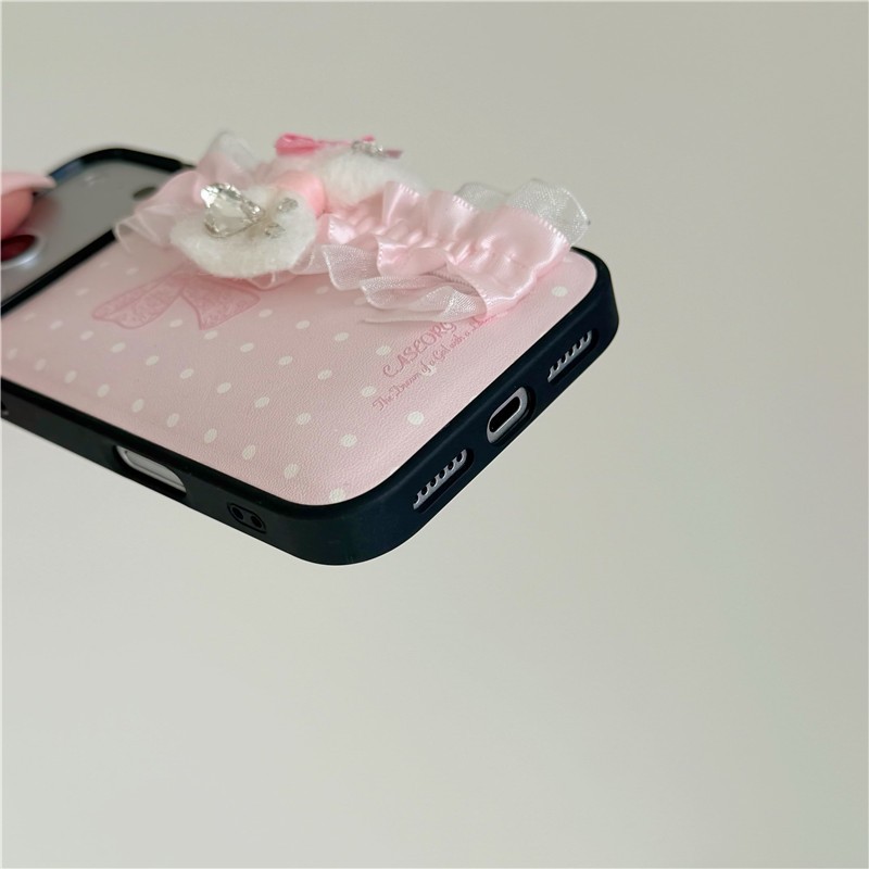 IPhone 17 Pro Max 16 pro max Dot-pattern dây đeo cổ tay họa tiết Vỏ điện thoại chất liệu PU