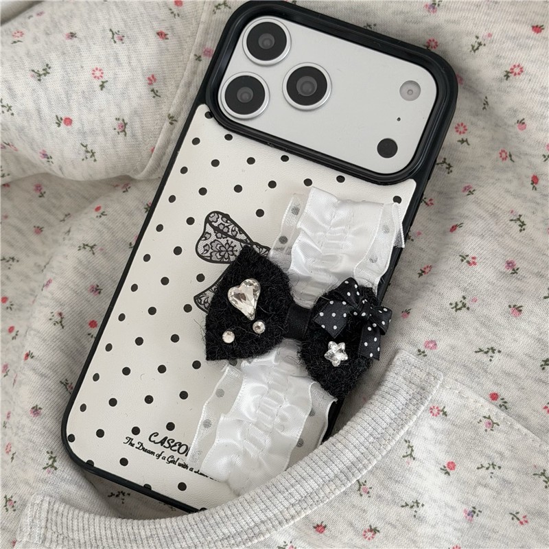 IPhone 17 Pro Max 16 pro max Dot-pattern dây đeo cổ tay họa tiết Vỏ điện thoại chất liệu PU