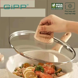 GiPP Nắp vung nồi Nắp Vung chảo Nắp Nắp kính trong phù hợp cho dụng cụ nấu nướng 24 / 28 cm, chống cháy nổ, có tay cầm bằng gỗ chống thấm nước