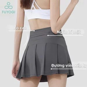 Váy Tennis FUYOGI thể thao màu trơn, phù hợp chạy bộ và tập yoga, thấm hút mồ hôi nhanh có lót