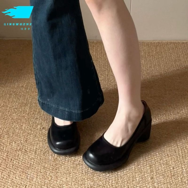【✨Spot】Giày mary jane mũi tròn đế mềm phong cách retro dành cho nữ/Giày cao gót đế dày thời trang