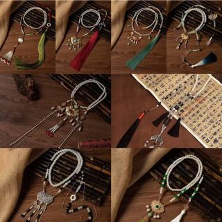 Năm Mới Hạt Đỏ Dây Vòng Cổ Cổ Dài Đính Hạt Ruyi Vòng Cổ Mới Phong Cách Trung Quốc Tua Rua Xanh 108 Hạt Có Thể Đeo Ngang Áo Len Dây Xích Điện Thoại Di Động Phụ Kiện