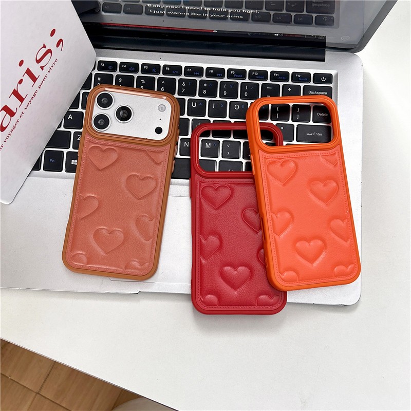 IPhone 17 Pro Max 16 pro max Dập họa tiết tình yêu Vỏ điện thoại chất liệu PU