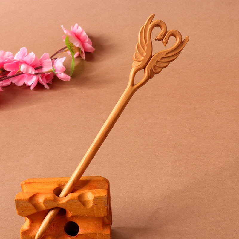 Đào gỗ hai mặt khắc phong cách cổ đại, kẹp tóc tiện lợi cho người yêu thích Hanfu