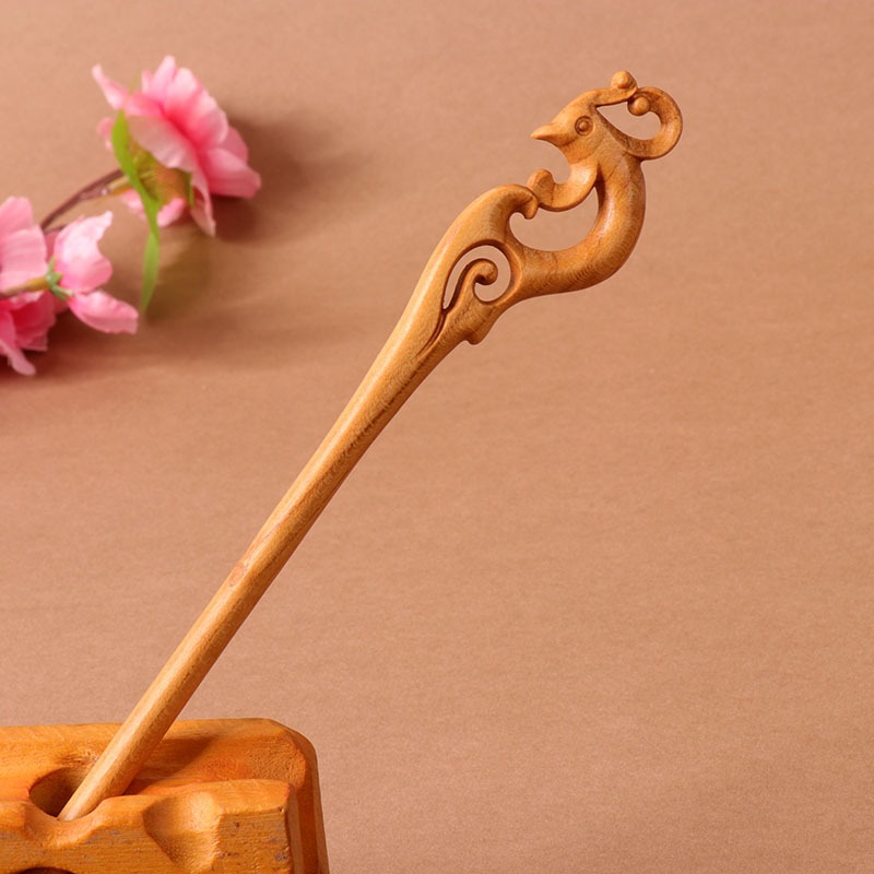 Đào gỗ hai mặt khắc phong cách cổ đại, kẹp tóc tiện lợi cho người yêu thích Hanfu