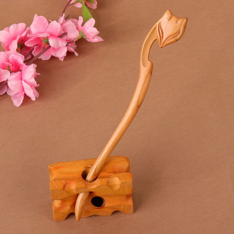 Đào gỗ hai mặt khắc phong cách cổ đại, kẹp tóc tiện lợi cho người yêu thích Hanfu