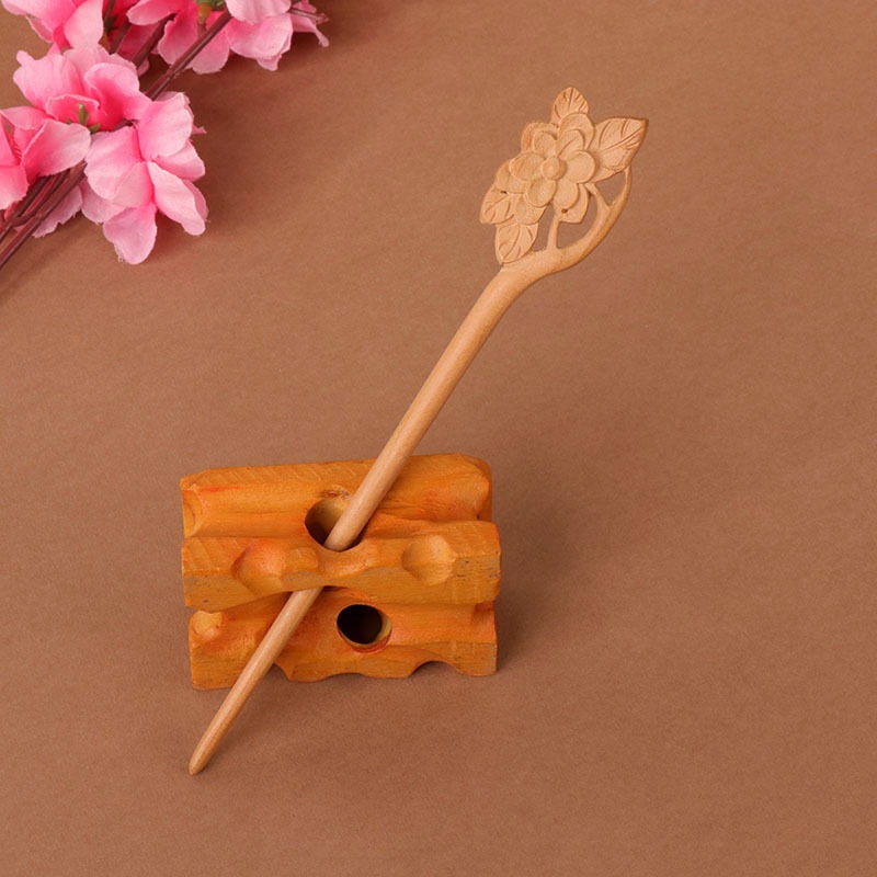 Đào gỗ hai mặt khắc phong cách cổ đại, kẹp tóc tiện lợi cho người yêu thích Hanfu