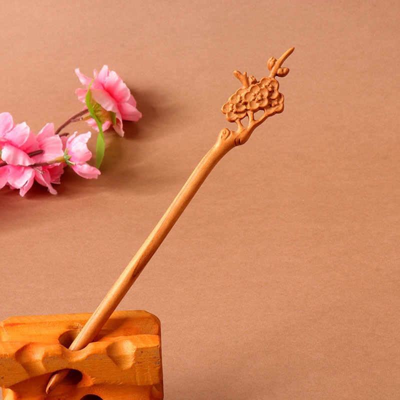Đào gỗ hai mặt khắc phong cách cổ đại, kẹp tóc tiện lợi cho người yêu thích Hanfu