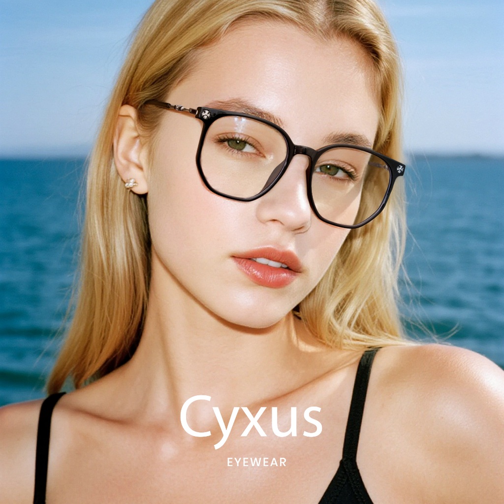 Cyxus Kính Chống Ánh Sáng Xanh Unisex Gọng Vuông TR90 Kim Loại Bảo Vệ Mắt Học Tập Làm Việc Giải Trí 8290