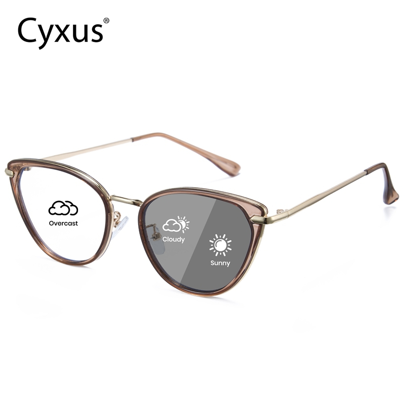 Cyxus Kính Chống Ánh Sáng Xanh Tròng Đổi Màu Thiết Kế Gọng Mèo Thời Trang Nữ Tính Bảo Vệ Thị Lực 8281