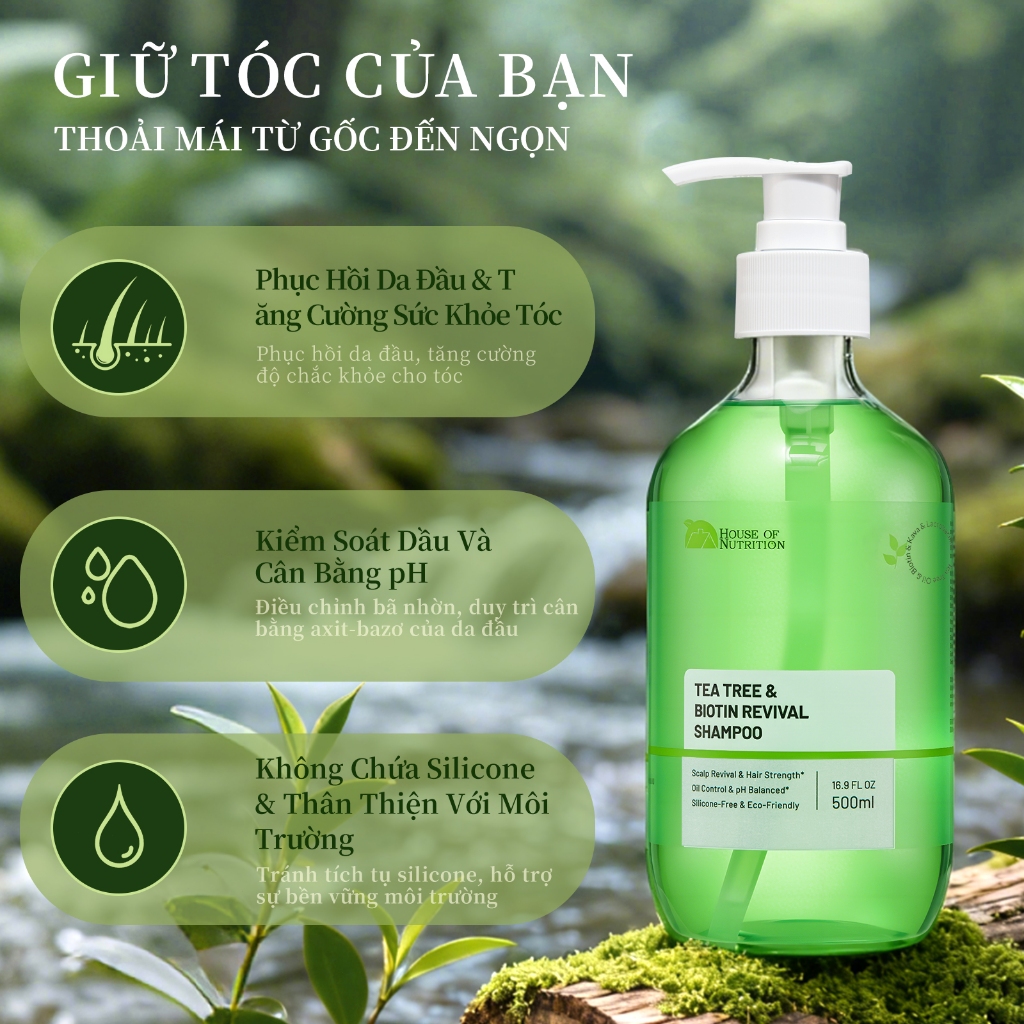 Dầu gội đầu tinh dầu trà 500ml,kiểm soát dầu,làm phồng tóc,phục hồi tóc hư tổn,Kẻ thù của tóc dầu