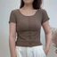Áo thun ngắn tay có ren Modal dành cho nữ Áo thun trơn màu trơn thể thao cổ tròn có độ đàn hồi cao