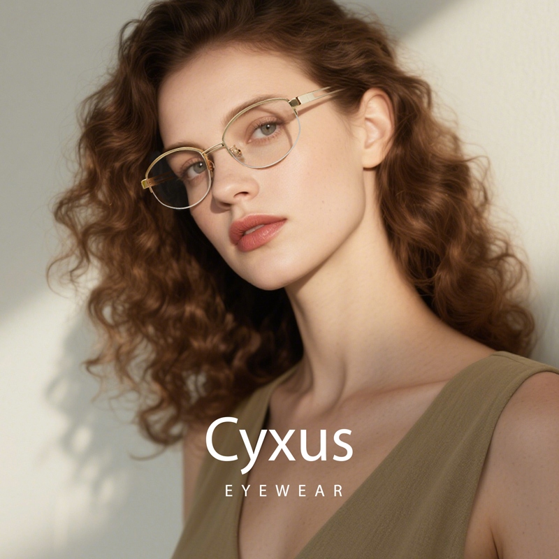 Cyxus Kim Loại Khung Hình Bầu Dục Kính Mắt Chống Ánh Sáng Xanh Kính Máy Tính Chơi Game Cho Nữ 8259