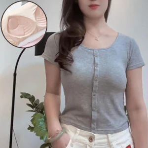 Áo thun ngắn tay có ren Modal dành cho nữ Áo thun trơn màu trơn thể thao cổ tròn có độ đàn hồi cao