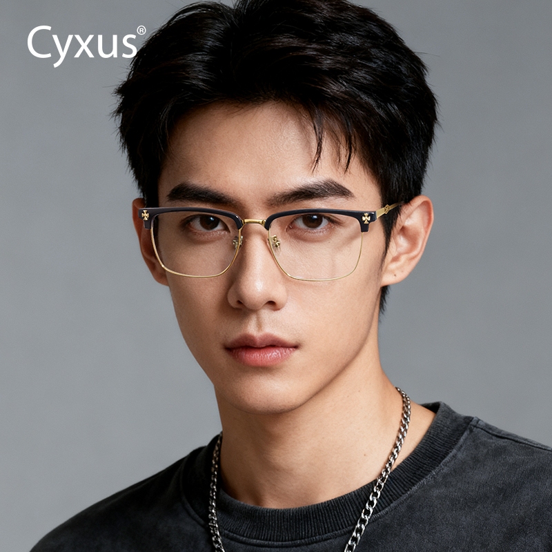 Cyxus Kính Chống Ánh Sáng Xanh Unisex Retro Gọng Vuông TR90 Kim Loại Blowline Phong Cách Công Sở Máy Tính Hằng Ngày 8252