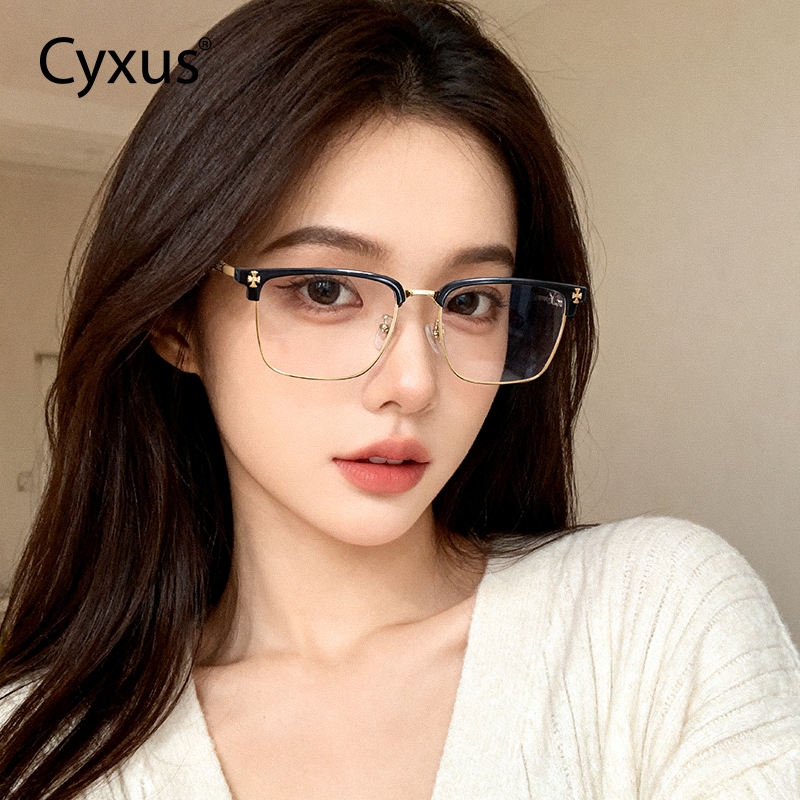 Cyxus Kính Chống Ánh Sáng Xanh Unisex Retro Gọng Vuông TR90 Kim Loại Blowline Phong Cách Công Sở Máy Tính Hằng Ngày 8252