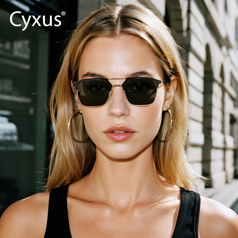 Cyxus Mắt Kính Đổi Màu 2in1 Gọng Aviator Vuông Chống Ánh Sáng Xanh Giảm Mỏi Mắt Bảo Vệ Tia UV400 8249