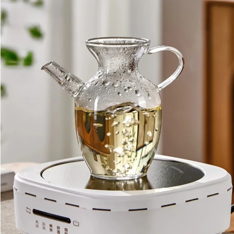 ✨Ấm trà thủy tinh Borosilicate cao có thể sưởi ấm 300ml có chậu trà hoa lọc