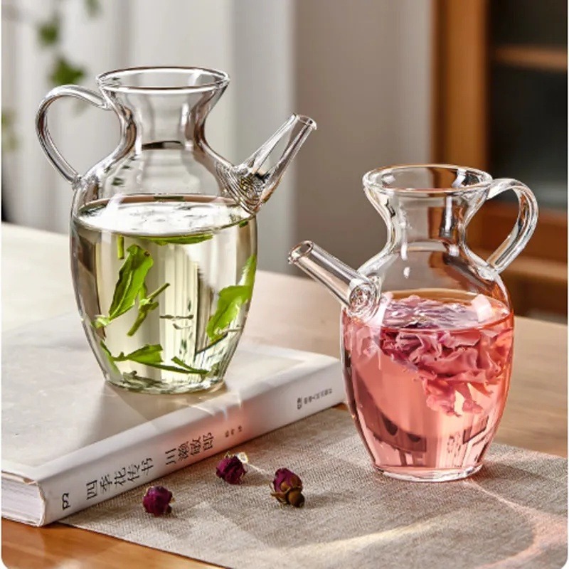 ✨Ấm trà thủy tinh Borosilicate cao có thể sưởi ấm 300ml có chậu trà hoa lọc