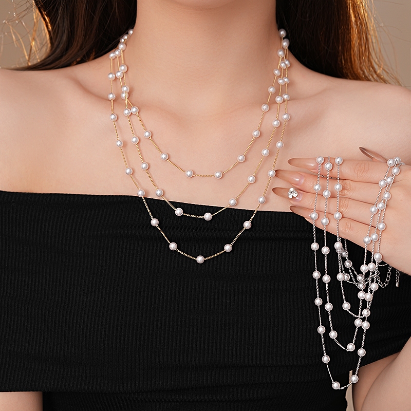 Vòng cổ Dây Chuyền Ngọc Trai Nhỏ Nhiều Lớp Phong Cách Pháp Tinh Tế Thanh Lịch Phụ Kiện Sang Trọng Phối Cùng Áo Dài
