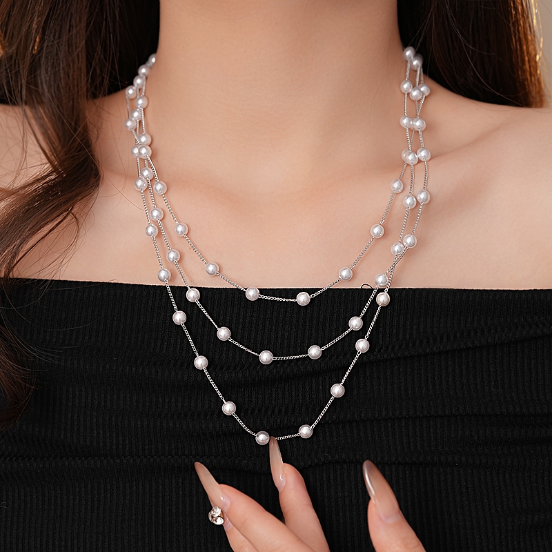 Vòng cổ Dây Chuyền Ngọc Trai Nhỏ Nhiều Lớp Phong Cách Pháp Tinh Tế Thanh Lịch Phụ Kiện Sang Trọng Phối Cùng Áo Dài