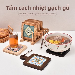 💦Bàn Ăn Cách Nhiệt Miếng Lót Retro Ngói Casserole Pad Hộ Gia Đình Nồi Gỗ Món Ăn Placemat Chống bỏng Coaster