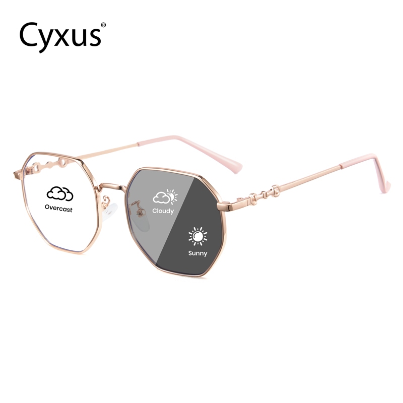 Cyxus Mắt Kính Đổi Màu 2in1 Nữ Chống Ánh Sáng Xanh Gọng Đa Giác Bảo Vệ Mắt Khi Dùng Máy Tính Và Hoạt Động Ngoài Trời 8239