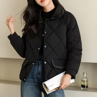 Áo khoác đệm ngắn mùa đông xuống Áo khoác đệm nhỏ phiên bản Hàn Quốc đi lại Áo khoác nhẹ dáng rộng 2026 Áo khoác đệm kim cương phong cách mới