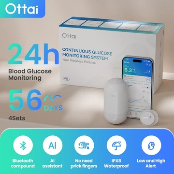 4pc ottai Máy đo đường huyết Ottai Sibionics Máy đo đường huyết 24h Thời gian thực Kỹ thuật số liên tục kiểm tra theo dõi đường huyết Cảm biến theo dõi sức khỏe cho máy quét gia đình Không cần ngón ta