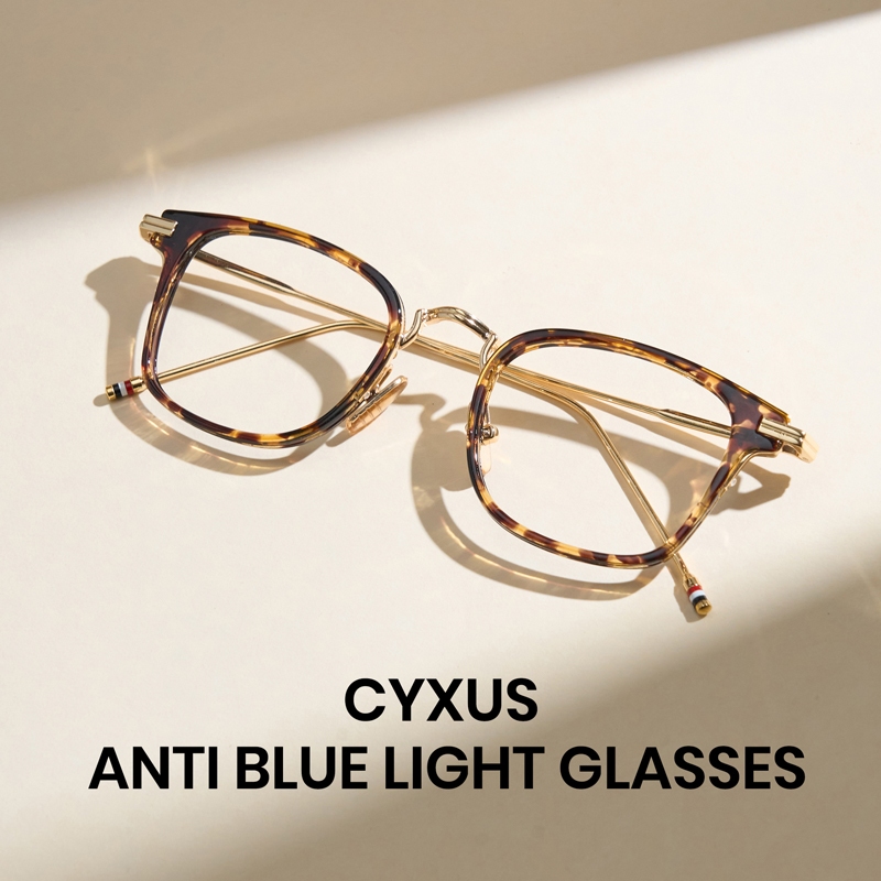 Cyxus Kính Chống Ánh Sáng Xanh Unisex Gọng Vuông Lớn TR90 Kim Loại Bảo Vệ Mắt Máy Tính Văn Phòng Và Chơi Game 8235