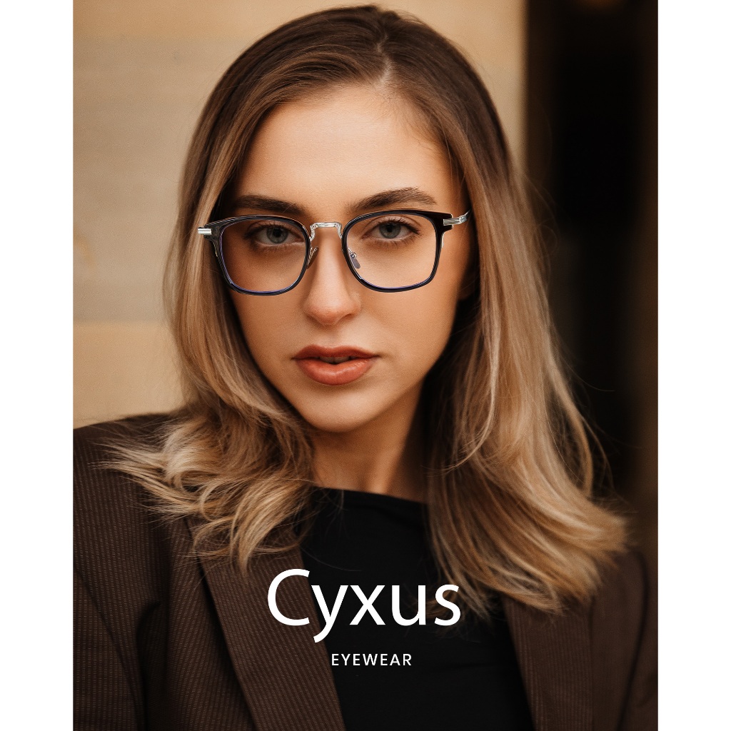 Cyxus Kính Chống Ánh Sáng Xanh Unisex Gọng Vuông Lớn TR90 Kim Loại Bảo Vệ Mắt Máy Tính Văn Phòng Và Chơi Game 8235