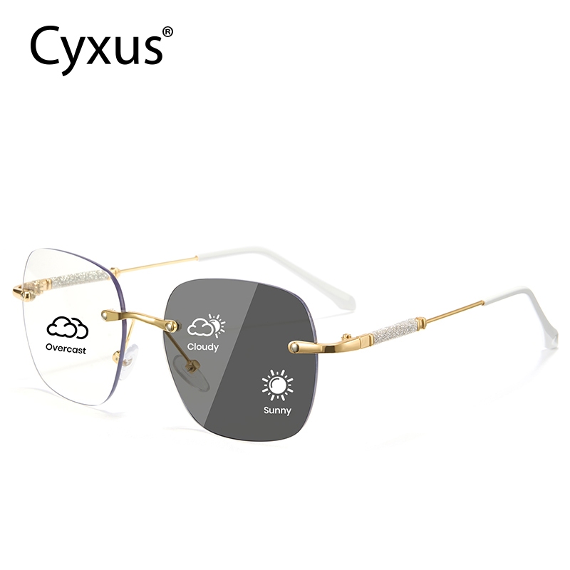 Cyxus Mắt Kính Đổi Màu Không Gọng Thời Trang Chống Ánh Sáng Xanh Kính Máy Tính Unisex UV400 Nhẹ Bảo Vệ Mắt 8220