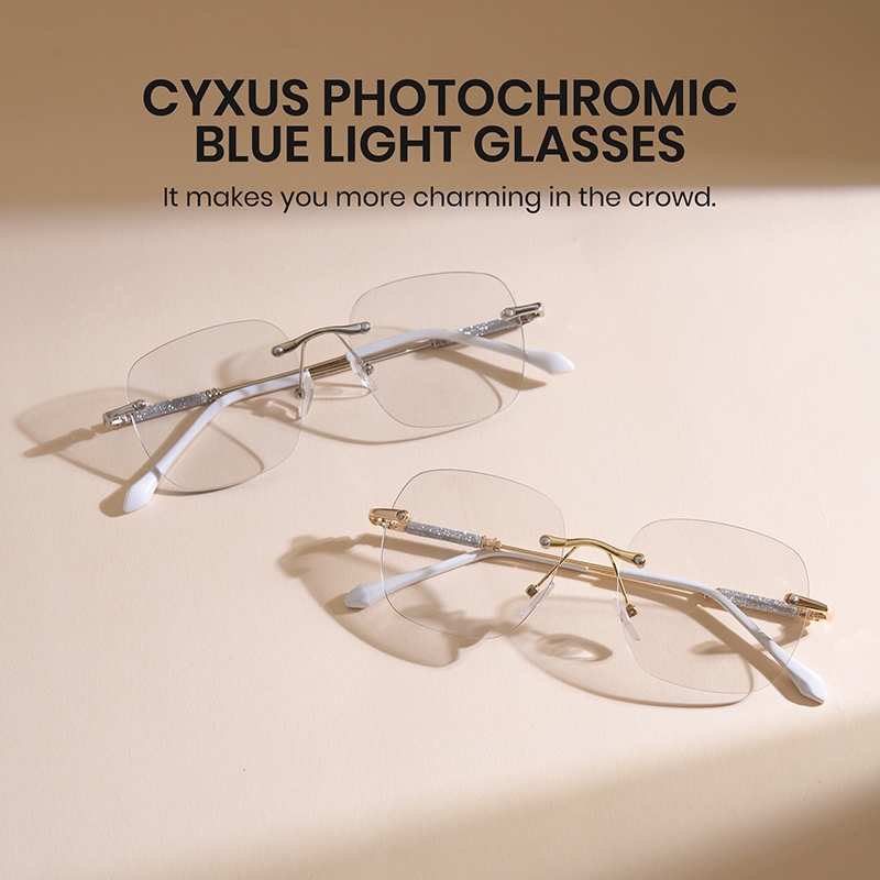 Cyxus Mắt Kính Đổi Màu Không Gọng Thời Trang Chống Ánh Sáng Xanh Kính Máy Tính Unisex UV400 Nhẹ Bảo Vệ Mắt 8220