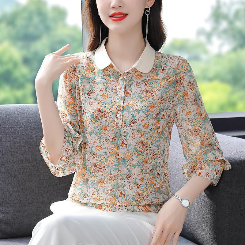 Áo Sơ Mi Chiffon Tay Lửng Họa Tiết Hoa Phong Cách Retro Cá Tính
