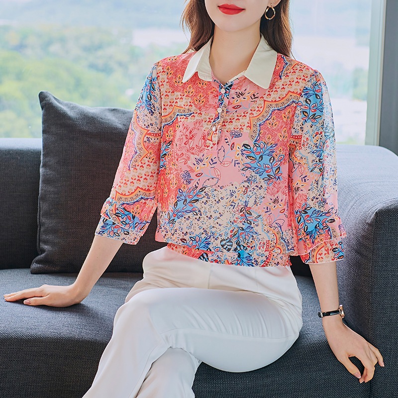 Áo Sơ Mi Chiffon Tay Lửng Họa Tiết Hoa Phong Cách Retro Cá Tính