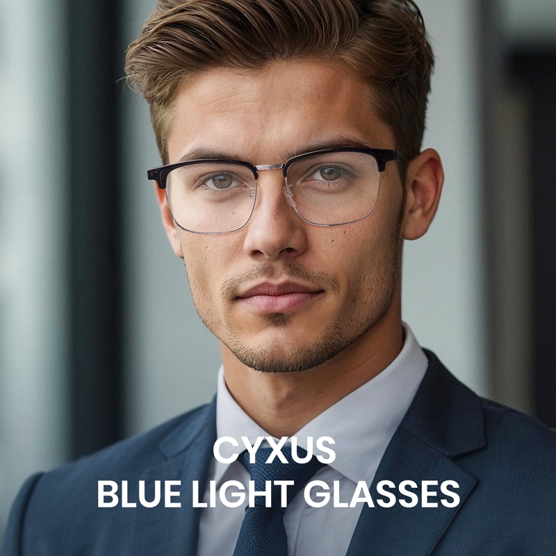 Cyxus Kính Chống Ánh Sáng Xanh Gọng Browline Titanium Acetate Vuông Nửa Khung Giảm Mỏi Mắt Máy Tính Văn Phòng 8216