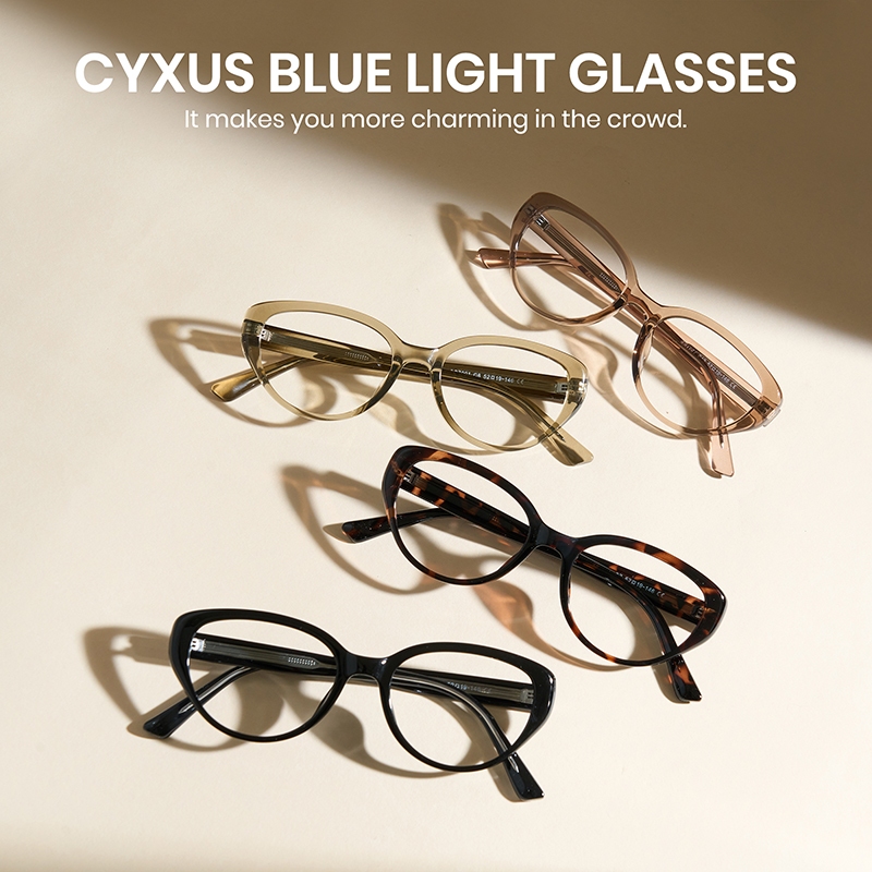 Cyxus Kính Chống Ánh Sáng Xanh Gọng Mắt Mèo TR90 Nữ Retro Hợp Xu Hướng Bảo Vệ Mắt Máy Tính Toàn Diện 8198